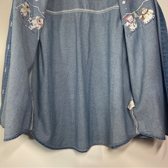 Nut Cracker Snowman Button Up Shirt Women’s Large Graphic Denim Long Sleeve VTG - Picture 9 of 16